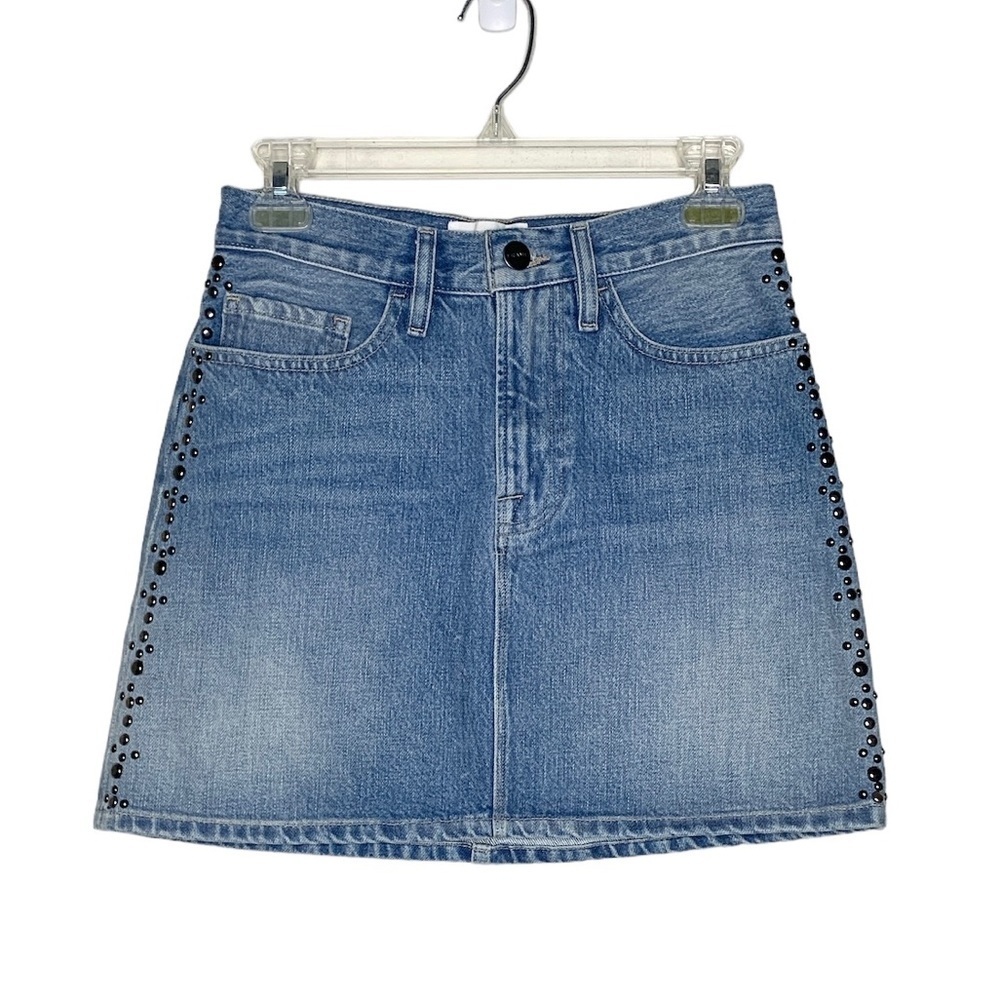 Frame Denim Mini Skirt with Studded Side Seams